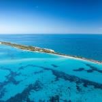 Drone panoramic view of Rose island, Bahamas, 5 kilometers east of Paradise Island.