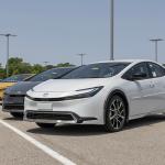 LE, XLE, Limited, and Nightshade models of the 2025 Toyota Prius on display.