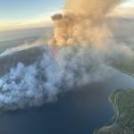 An aerial view of the Wesley Ridge wildfire on Vancouver Island in British Columbia, Canada on August 1, 2025.