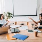 A diverse business team having a meeting in their office.