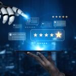 Customer review and rating system illustrated with AI concepts.