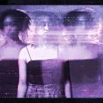 A custom graphic of a young woman illustrated with purple glitching effects.