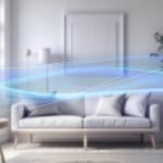 Holographic waves of fresh air in a modern apartment room.