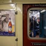 An beer brand ad displayed in a Holiday Nostalgia train in New York City.
