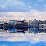 City skyline view from Lake Monona in Madison, Wisconsin.