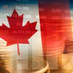 Canadian flag with an overlay of stock market graphics.