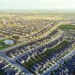 Aerial view of a masterplanned community of two-story houses in San Antonio, Texas.
