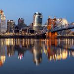 A view of Cincinnati over Ohio River during the evening.