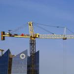 A tower crane owned by Torre Cranes in operation in downtown San Antonio, Texas.