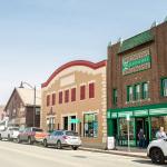 The main street in the borough of Zelienople in Pennsylvania on a sunny day.