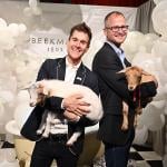 Dr. Brent Ridge and Josh Kilmer-Purcell of Beekman 1802 pose for a photo with Beekman goats as QVC presents Beauty Bash at The Fillmore Philadelphia on June 08, 2019 in Philadelphia, Pennsylvania.