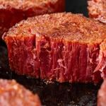 Pan grilled, plant-based vegan meat steak with herbs. 