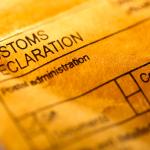 A post envelope closed up on the 'customs declaration' parts to fill out.