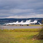 Private jets parked at a Swiss airport.