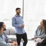 A company team laughing during their break.