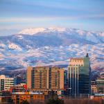 A view of the foothills and Bogus Basin Ski Resort in downtown Boise, Idaho.