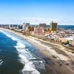 An aerial view of the Atlantic City waterline in New Jersey.