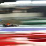Red Bull's Dutch driver Max Verstappen in motion as he competes during the race of the 2025 Formula One U.S. Grand Prix in Las Vegas.