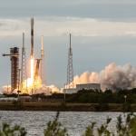A SpaceX Falcon 9 rocket lifts off from launch pad 40 at the Cape Canaveral Space Force Base in Florida.