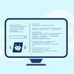 A vector illustration of a computer monitor with AI code writing graphics.