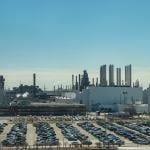 Aerial view of the Ford Motor Company automobile factory complex in Dearborn, Michigan.