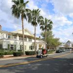 View of a road in The Villages, a popular retirement golf cart-loving community in Florida.