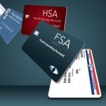 3D illustration of a row of HSA, FSA, discount cards.