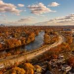 Aerial view of Passaic River in New Jersey.