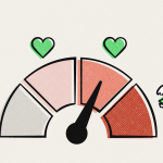 A custom illustration of a four-bar meter labelled with icons of hearts and cash, as a concept of measuring love and money.