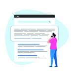 A vector of a person looking at search results page. 