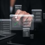 A person using a laptop which shows a checklist and filling survey forms online.