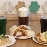 The top three St. Patrick's Day meals: Corned Beef Hash Breakfast Burrito, Loaded Colcannon, and Shepherd's Pie Potato Skins.