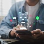 AI chatbot graphics over a user's smartphone.