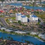 Aerial view of apartment buildings in a residential neighborhood in Hawai'i.