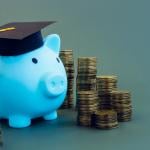 A piggy bank with a graduation cap as a concept of saving for studies.