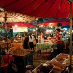 A food market on a street in Bangkok, Thailand.