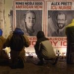 People attend a candlelight vigil organized by healthcare workers at the site where Alex Pretti was killed on January 24, 2026 in Minneapolis, Minnesota.
