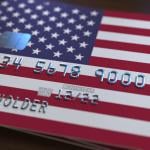 A bank card featuring the United States of America's flag. 