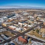 An aerial view of Sisseton, South Dakota, USA, in winter.