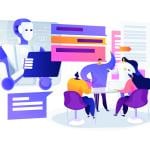 An abstract concept vector illustration of automated meetings using transcription bots.