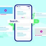 A vector illustration of search engine graphics on a phone screen.