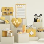 A 3D illustration of a complete insurance package concept.