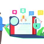 A vector illustration of a person looking up personal information on the web.