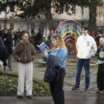People taking part in a Heated Rivalry lookalike contest inside Soho Square Gardens, London, England. 