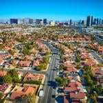 An aerial skyline view of a Las Vegas suburb in Nevada, USA. 