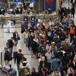 ravelers wait in long lines at Hartsfield-Jackson Atlanta International Airport on March 16, 2026 in Atlanta, Georgia. 