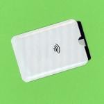 An RFID wallet against a green background.