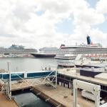 Cruise ships from NCL, Disney, Carnival, and Royal Caribbean docked at Port Canaveral in Florida.