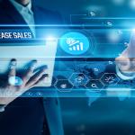 Businessman analyzing global networks sales growth.