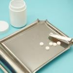 Pills on a tray for a medical prescription.